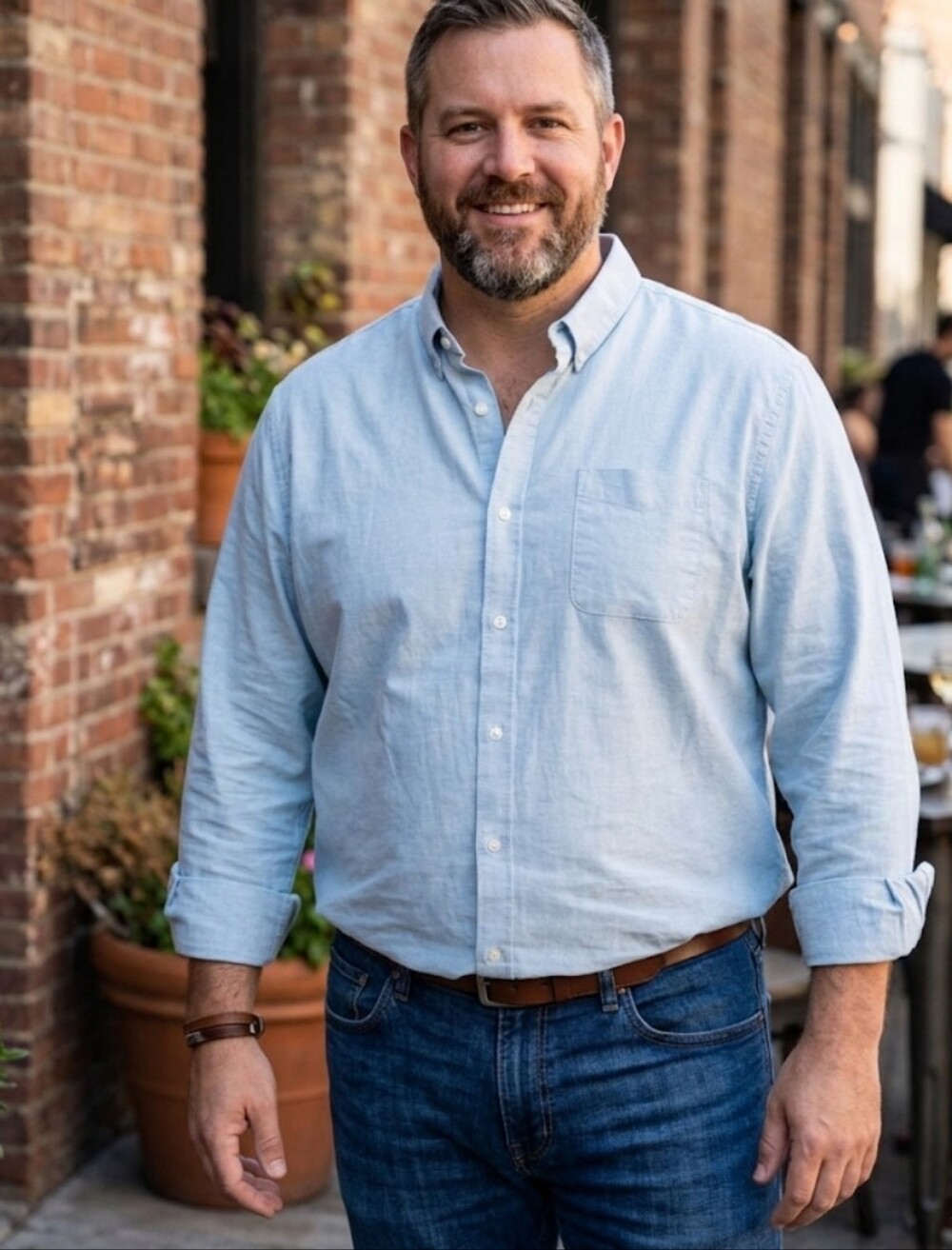 FREE ASSEMBLY.. Casual Light Blue Button-Down Shirt with Chest Pocket